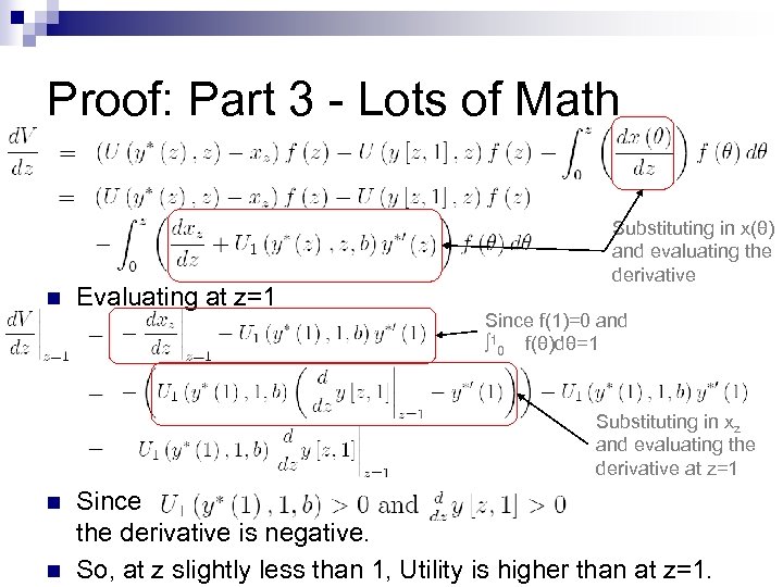 Proof: Part 3 - Lots of Math n Evaluating at z=1 Substituting in x(θ)