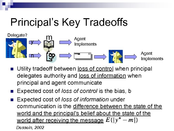 Principal’s Key Tradeoffs Delegate? y n n m Agent Implements Utility tradeoff between loss