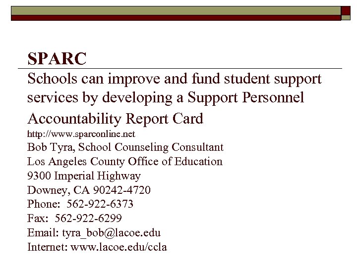 SPARC Schools can improve and fund student support services by developing a Support Personnel