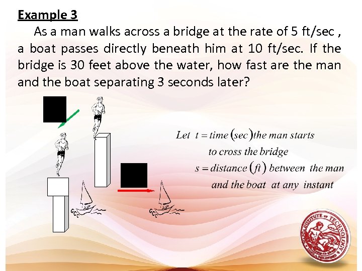 Example 3 As a man walks across a bridge at the rate of 5