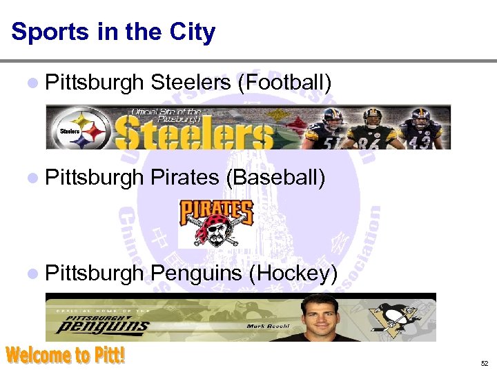 Sports in the City l Pittsburgh Steelers (Football) l Pittsburgh Pirates (Baseball) l Pittsburgh