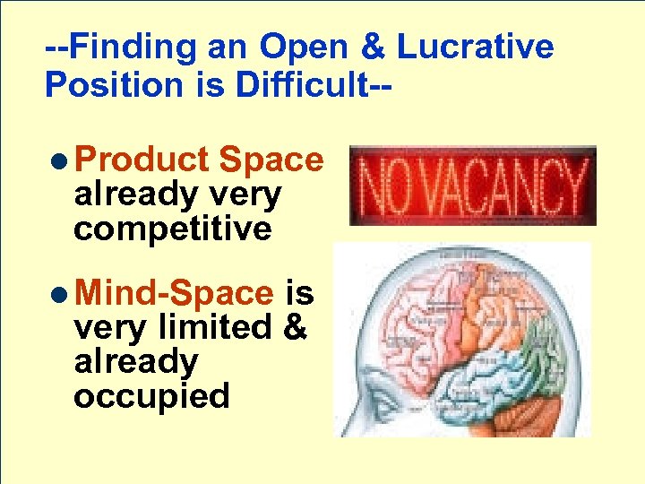 --Finding an Open & Lucrative Position is Difficult-l Product Space already very competitive l