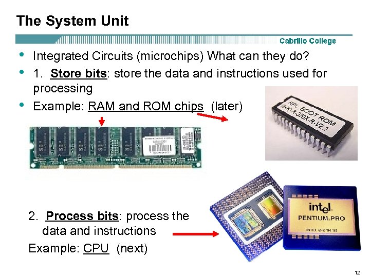 The System Unit • • • Integrated Circuits (microchips) What can they do? 1.