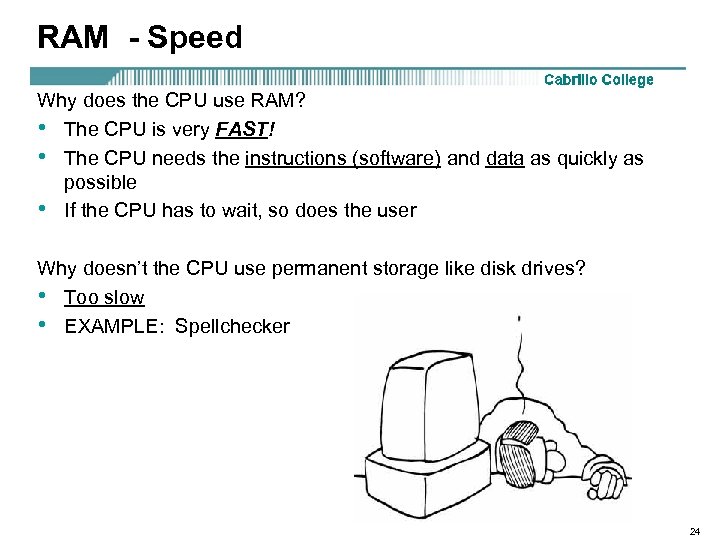 RAM - Speed Why does the CPU use RAM? • The CPU is very