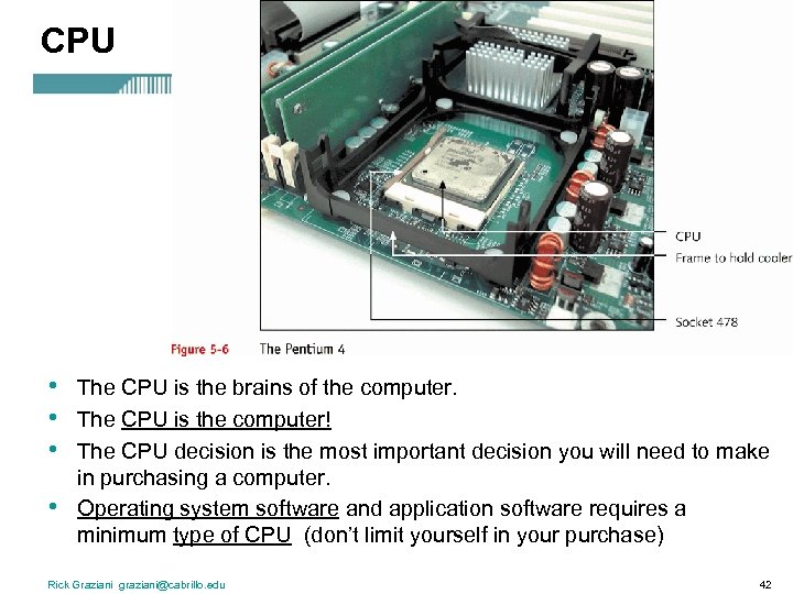 CPU • • The CPU is the brains of the computer. The CPU is