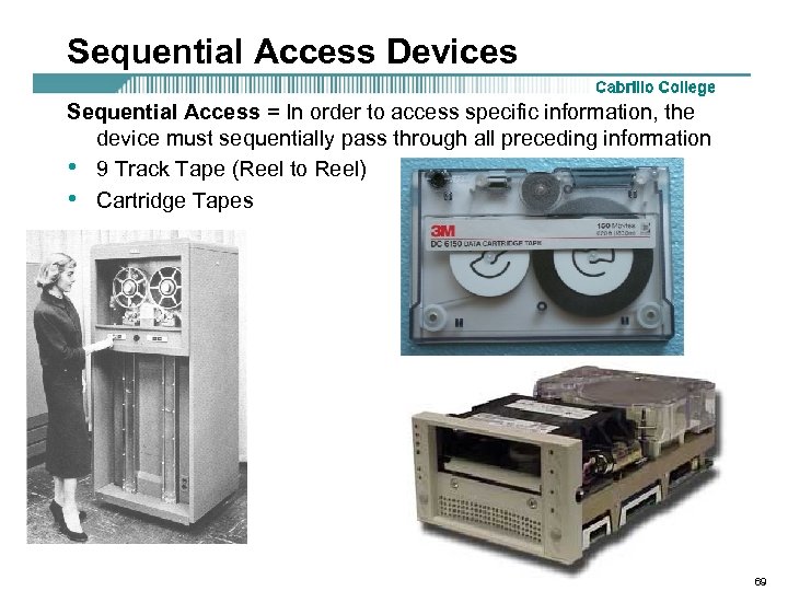 Sequential Access Devices Sequential Access = In order to access specific information, the device