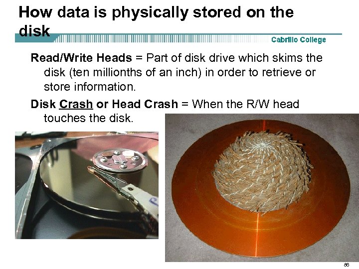 How data is physically stored on the disk Read/Write Heads = Part of disk