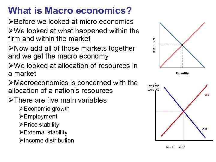 What is Macro economics? ØBefore we looked at micro economics ØWe looked at what