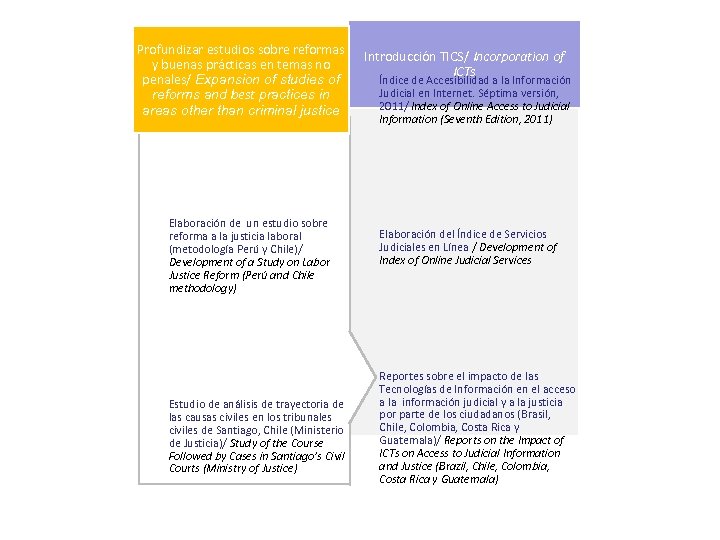Profundizar estudios sobre reformas y buenas prácticas en temas no penales/ Expansion of studies