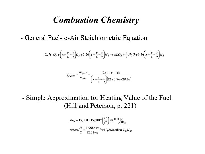 Combustion Chemistry - General Fuel-to-Air Stoichiometric Equation - Simple Approximation for Heating Value of