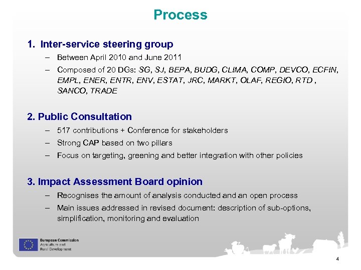 Process 1. Inter-service steering group – Between April 2010 and June 2011 – Composed
