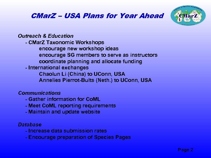 CMar. Z – USA Plans for Year Ahead Outreach & Education - CMar. Z