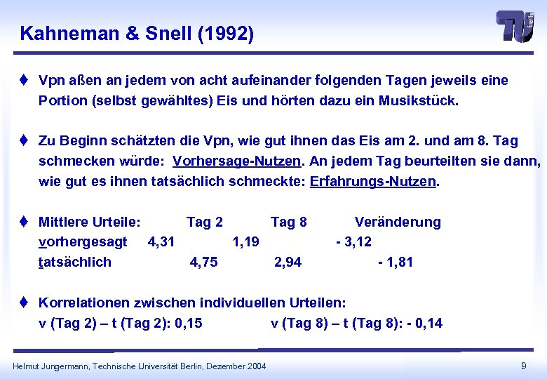 Kahneman & Snell (1992) t Vpn aßen an jedem von acht aufeinander folgenden Tagen