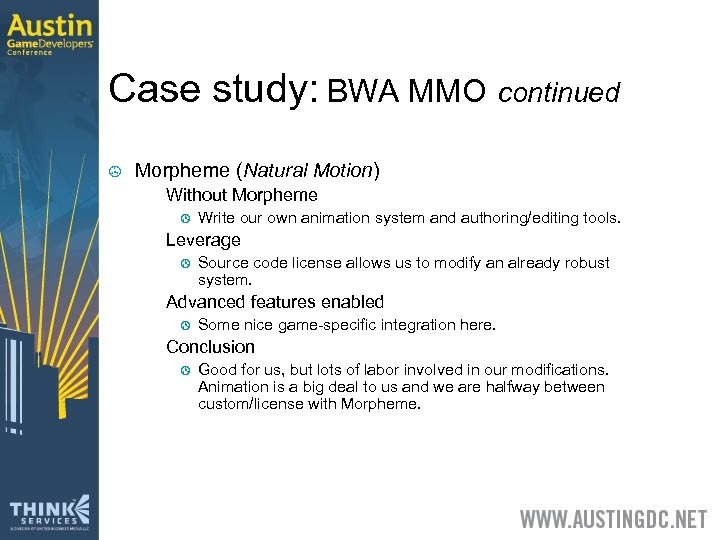 Case study: BWA MMO continued > Morpheme (Natural Motion) > Without Morpheme > >