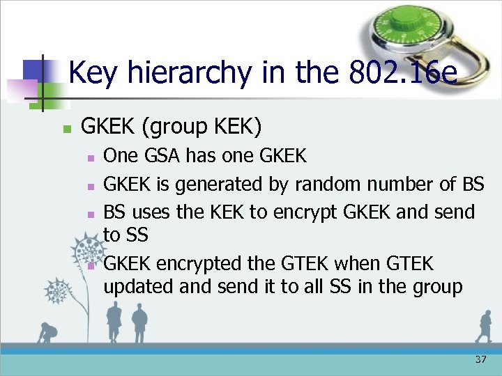 Key hierarchy in the 802. 16 e n GKEK (group KEK) n n One