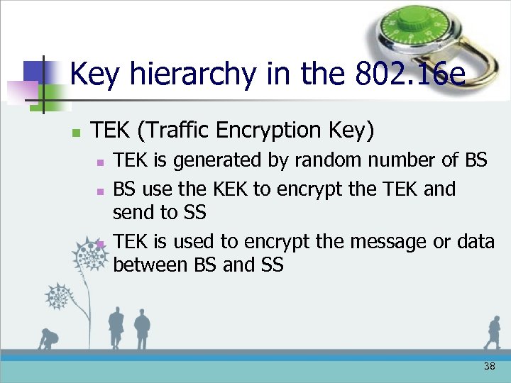 Key hierarchy in the 802. 16 e n TEK (Traffic Encryption Key) n n
