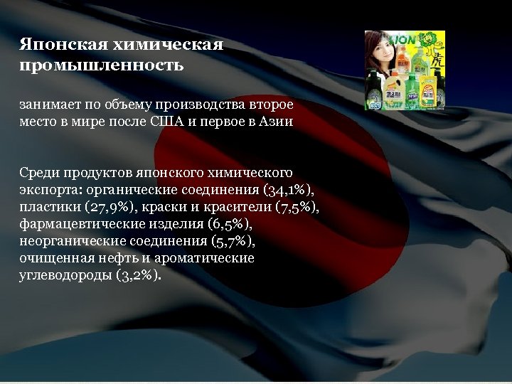 Японская химическая промышленность занимает по объему производства второе место в мире после США и