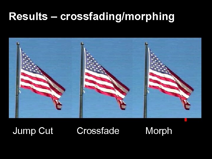 Results – crossfading/morphing Jump Cut Crossfade Morph 