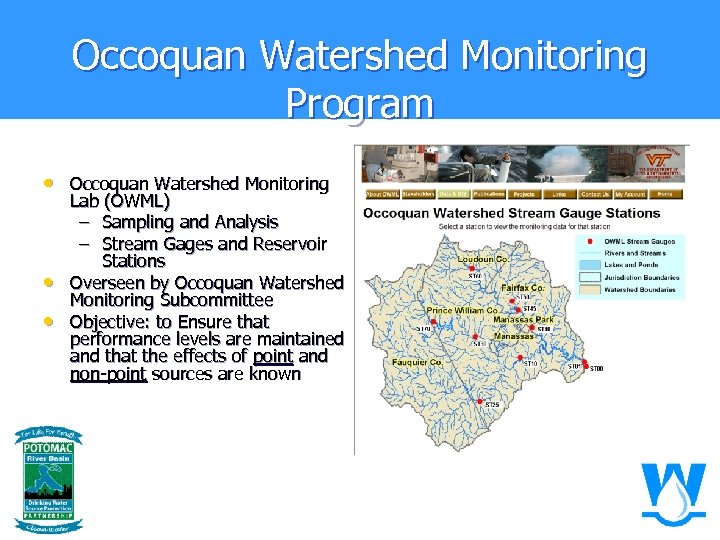 Occoquan Watershed Monitoring Program • Occoquan Watershed Monitoring • • Lab (OWML) – Sampling