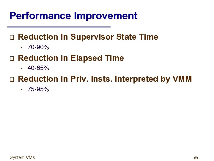 Performance Improvement q Reduction in Supervisor State Time • q Reduction in Elapsed Time