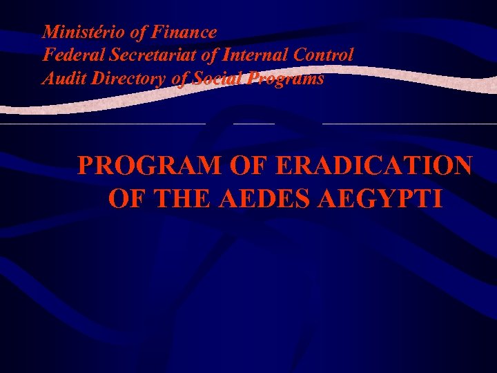 Ministério of Finance Federal Secretariat of Internal Control Audit Directory of Social Programs PROGRAM