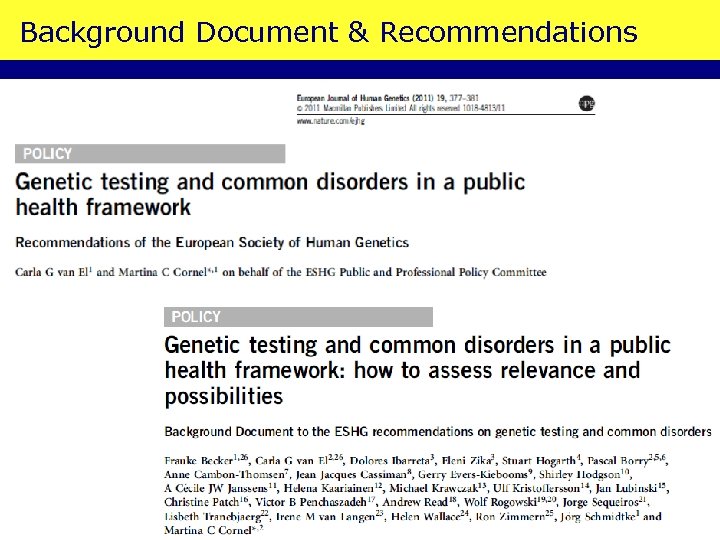 Background Document & Recommendations 