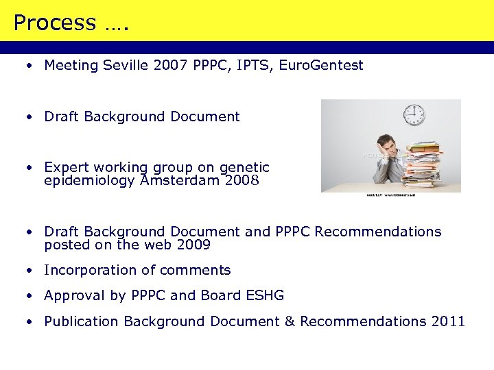 Process …. • Meeting Seville 2007 PPPC, IPTS, Euro. Gentest • Draft Background Document