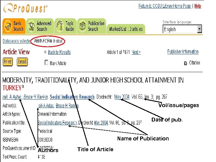 Vol/issue/pages Date of pub. Name of Publication Authors Title of Article 