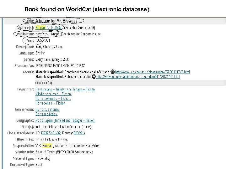 Book found on World. Cat (electronic database) 