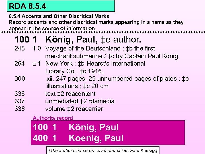 RDA 8. 5. 4 Accents and Other Diacritical Marks Record accents and other diacritical