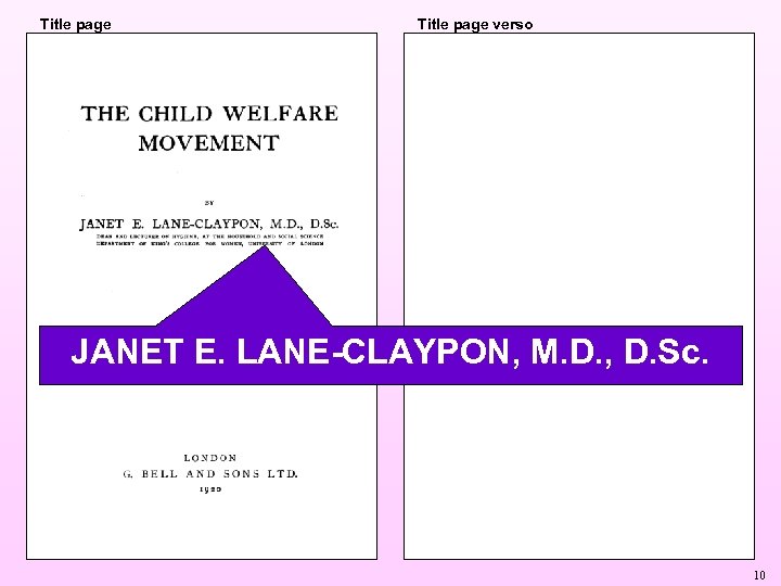 Title page verso JANET E. LANE-CLAYPON, M. D. , D. Sc. 10 