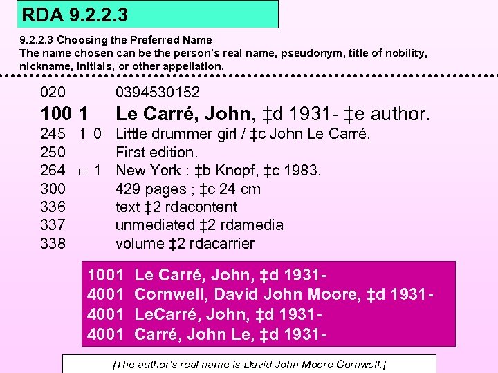 RDA 9. 2. 2. 3 Choosing the Preferred Name The name chosen can be