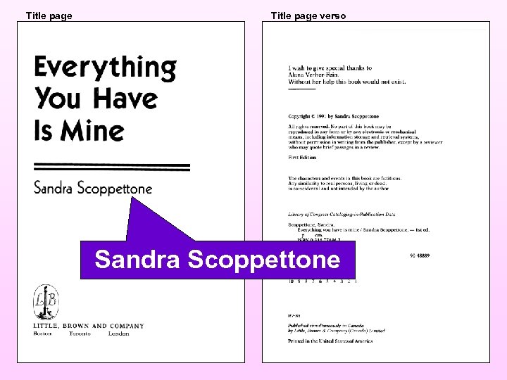 Title page verso Sandra Scoppettone 