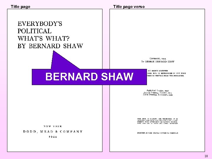 Title page verso BERNARD SHAW 18 