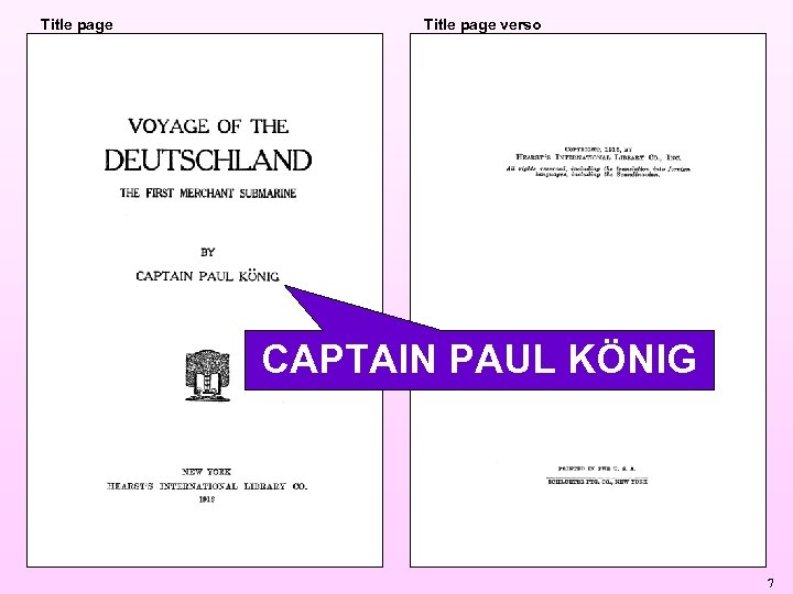 Title page verso CAPTAIN PAUL KÖNIG 7 