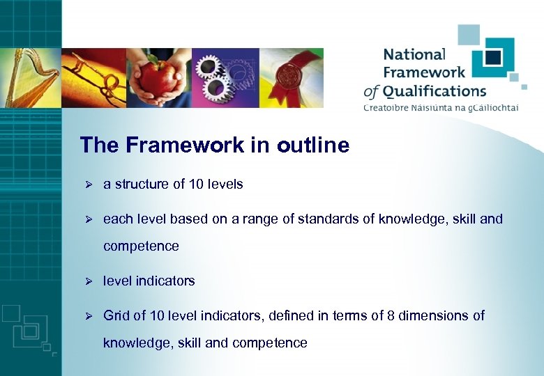 The Framework in outline Ø a structure of 10 levels Ø each level based