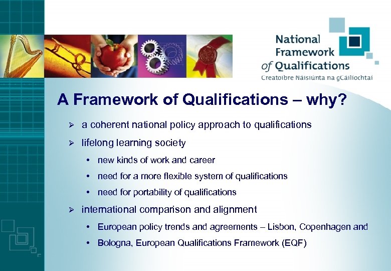 A Framework of Qualifications – why? Ø a coherent national policy approach to qualifications