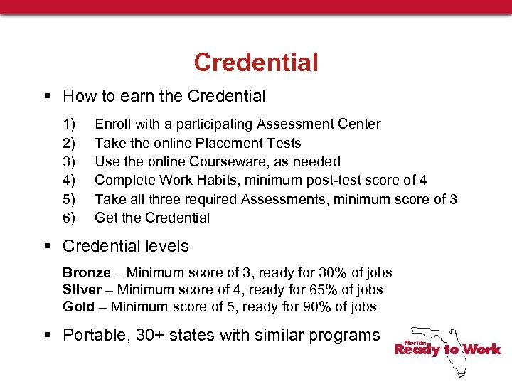 Credential § How to earn the Credential 1) 2) 3) 4) 5) 6) Enroll
