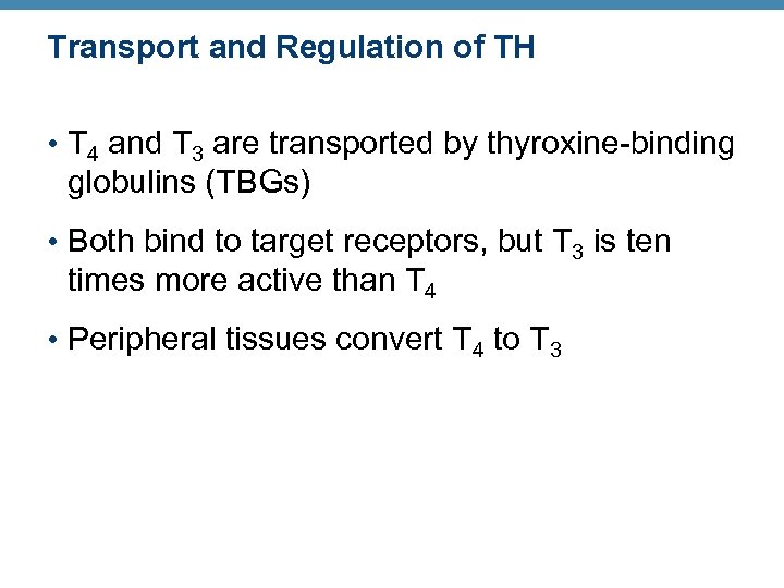 Transport and Regulation of TH • T 4 and T 3 are transported by