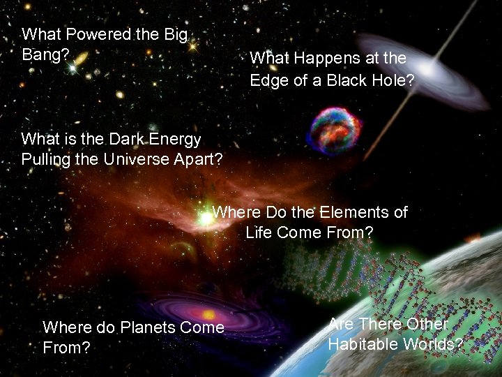 What Powered the Big Bang? What Happens at the Edge of a Black Hole?