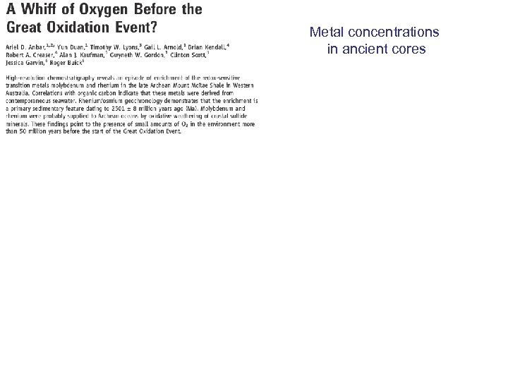 Metal concentrations in ancient cores 