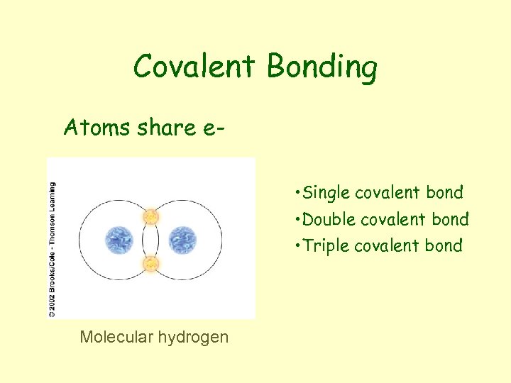 Covalent Bonding Atoms share e • Single covalent bond • Double covalent bond •