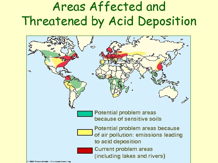 Areas Affected and Threatened by Acid Deposition Potential problem areas because of sensitive soils