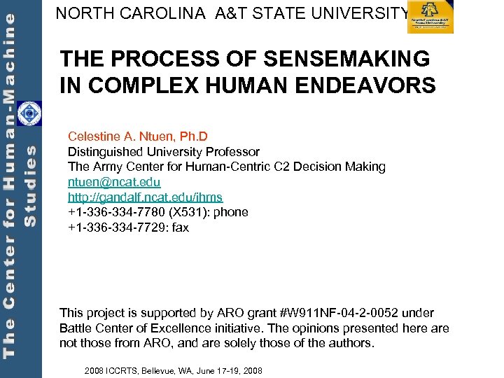 NORTH CAROLINA A&T STATE UNIVERSITY THE PROCESS OF SENSEMAKING IN COMPLEX HUMAN ENDEAVORS Celestine