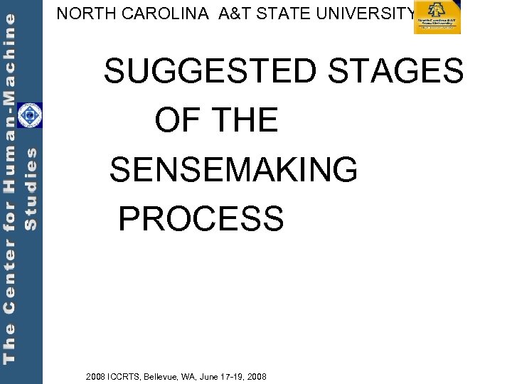 NORTH CAROLINA A&T STATE UNIVERSITY SUGGESTED STAGES OF THE SENSEMAKING PROCESS 2008 ICCRTS, Bellevue,