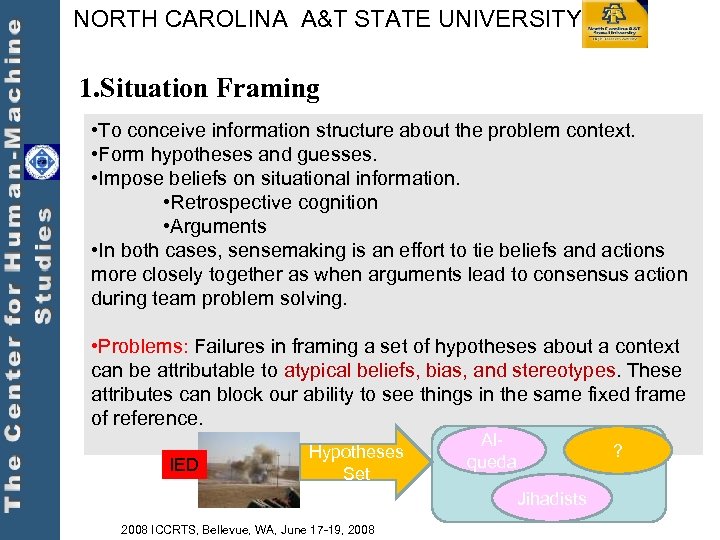 NORTH CAROLINA A&T STATE UNIVERSITY 1. Situation Framing • To conceive information structure about