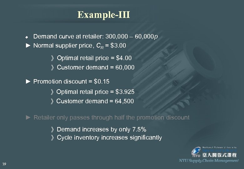 Example-III Demand curve at retailer: 300, 000 – 60, 000 p ► Normal supplier