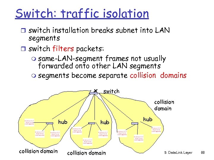 Switch: traffic isolation r switch installation breaks subnet into LAN segments r switch filters