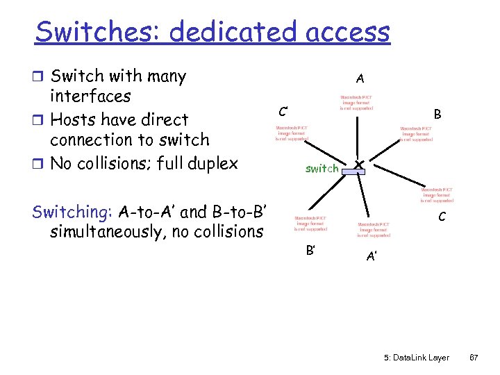 Switches: dedicated access r Switch with many interfaces r Hosts have direct connection to