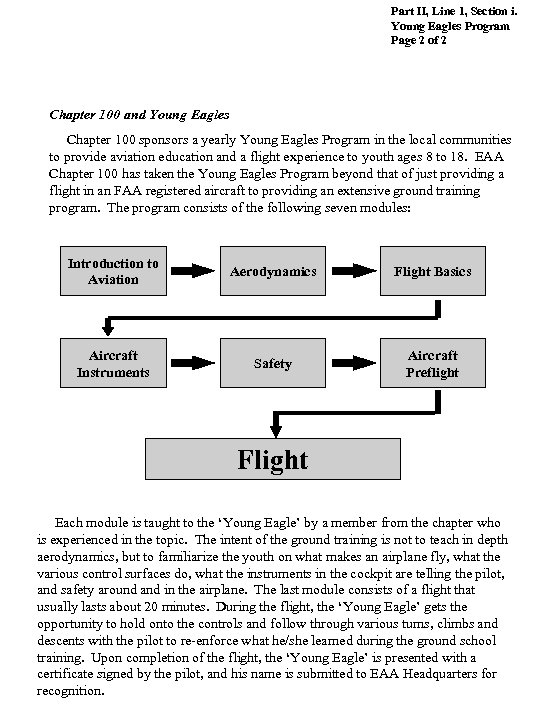 Part II, Line 1, Section i. Young Eagles Program Page 2 of 2 Chapter